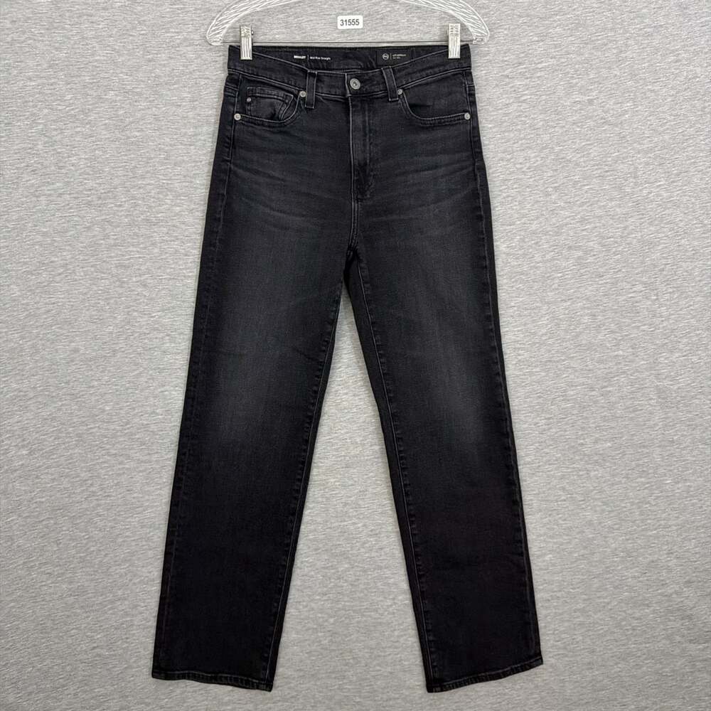 AG Goldschmied Women's Size 26` Black Denim Brinley Mid-Rise Straight Jeans